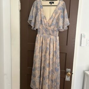 Lulus Subtle Romance Beige Floral Print Ruffled Midi Dress